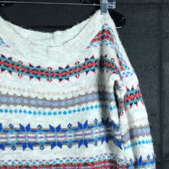 American Eagle Womens Sweater Multi Striped Boat Neck Knit Wool Blend Medium - Picture 3 of 11